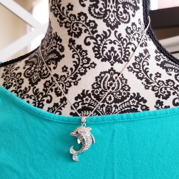 Dolphin Rhinestone Necklace - Picture 9 of 10
